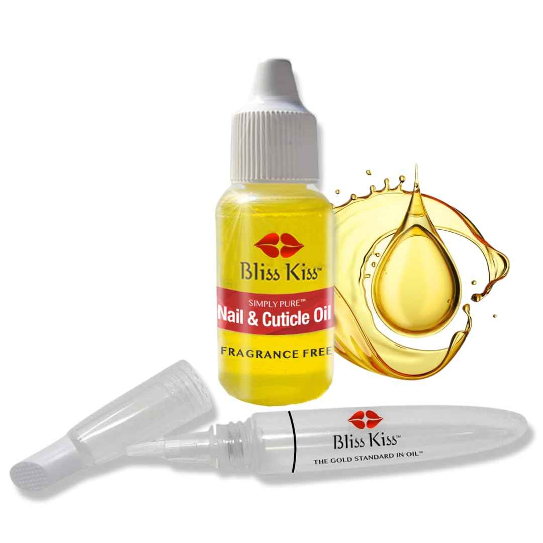 Bliss Kiss Refillable Nail Oil Pen & Simply Pure Cuticle Oil 15 ml Bottle Bundle