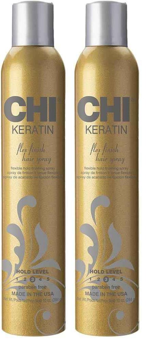CHI Keratin Flex Finish Hair Spray, Lightweight Spray For Long-Lasting, Smooth Styling, Eliminates Frizz & Flyaways & Seals Out Humidity, 10 Oz (Pack of 2)