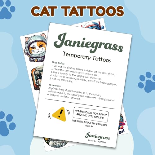 Cat Temporary Tattoos for Party Supplies, Cat Decorations, 80 PCS Space Themed Party Favors, Cute Animals Tattoos for Birthday Party Supplies Pet Lover