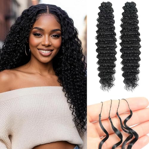 Feather Crochet Hair Extensions for Black Women, 18 Inch - Deep Wave