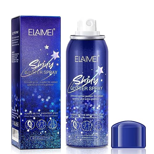 Glitter Spray for Hair and Body, Body Glitter Hairspray for Clothes, Music Festival Face Glitter for Women, Quick-Drying and Long-Lasting Body Shiny Spray for Stage Makeup 2.11Fl Oz