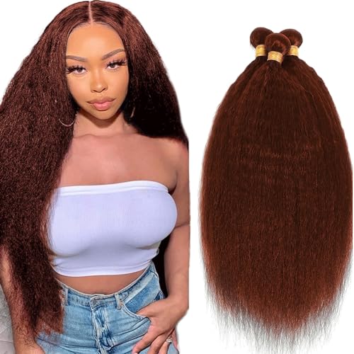 Fridnae Copper Yaki Straight Human Hair Bundles 26 28 30 Inch - Reddish Brown #33