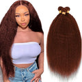 Fridnae Copper Yaki Straight Human Hair Bundles 26 28 30 Inch - Reddish Brown #33