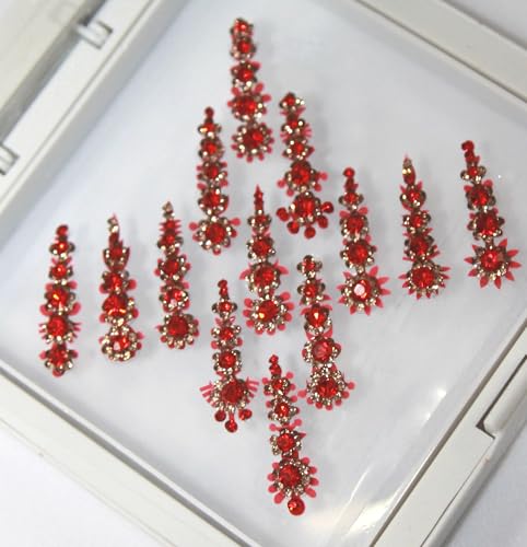 13 Long Crystal Bindis Handmade Face Jewels for Bridal & Party