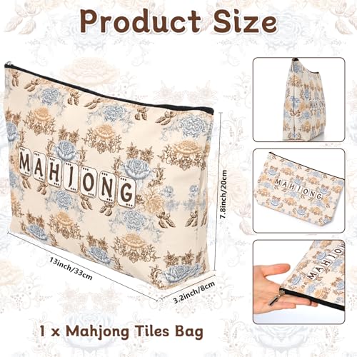 Beige Mahjong Tiles Bag with Zipper - 13x7.8 Inch for 1.2" Tiles
