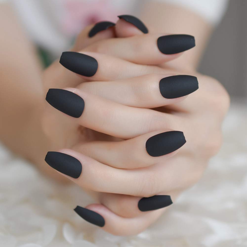 CoolNail Coffin Nail Tips Classic Matte Black Gray Ballerina False Nail Full Nails Flat Top Fake Nails Tips