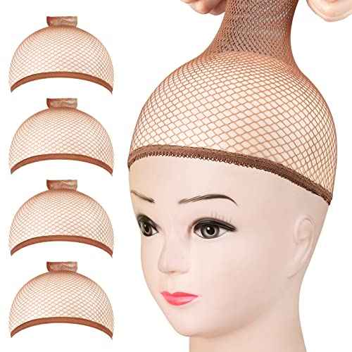 Fandamei Mesh Wig Caps Net, 4PCS Wig Caps Net Open End, Dark Brown Wig Cap for women, Strength Wig Cap Dark Brown