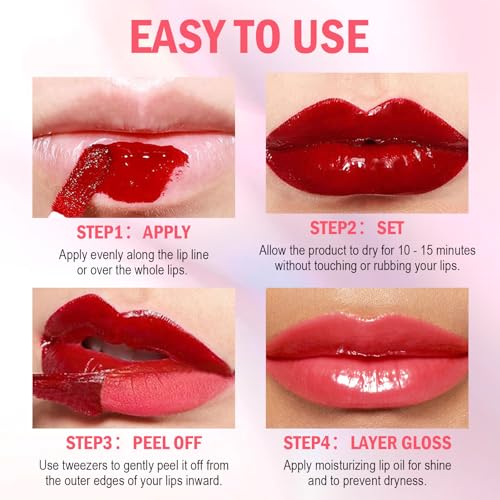 Peel Off Lip Stain & Gloss Duo with Tweezer - Waterproof Matte & Glossy