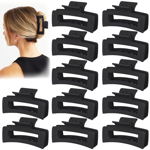 Black Hair Claw Clips 12 Pack - Medium Size for Thick & Thin Hair