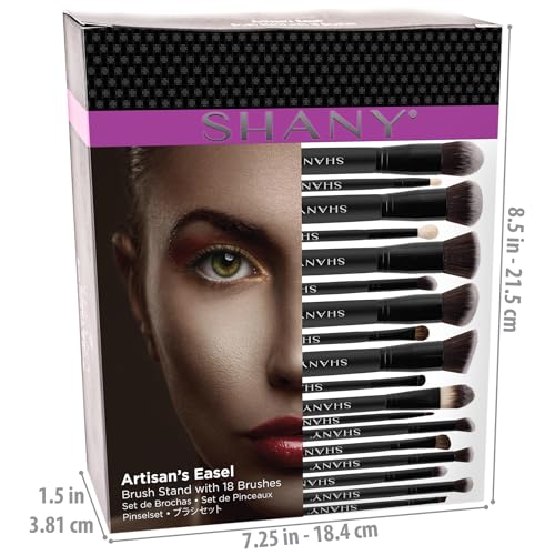 SHANY Makeup Brushes Artisan Easel Elite Cosmetics Make up Brush Set, Complete Kabuki Makeup Brush Set with Standing Convertible Makeup Brush Holder Storage - 18 pcs