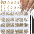 Champagne Gold Nail Rhinestones Kit - 3D Flatback Crystal Gems & Tools