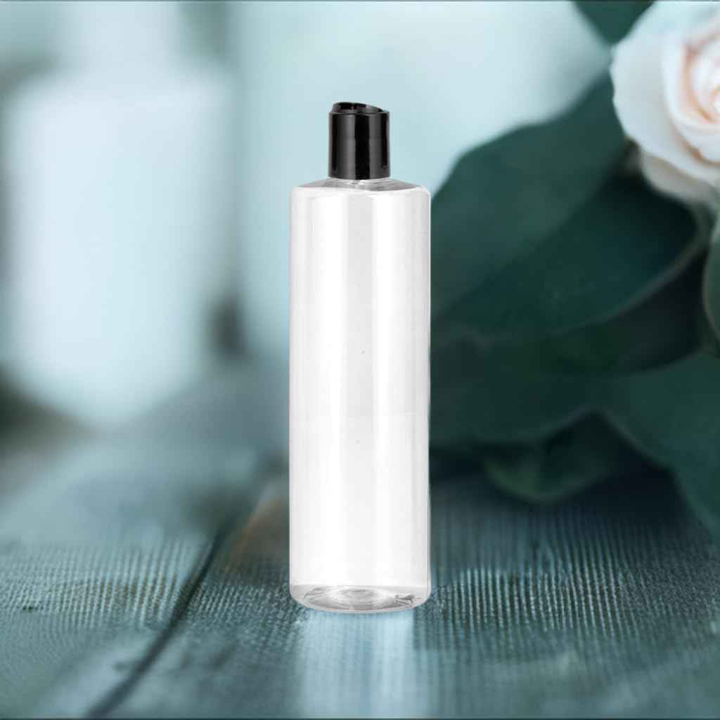 JUVITUS (12 pack) 16 oz Clear Cylinder PET Plastic Bottles with Disc Cap Lid