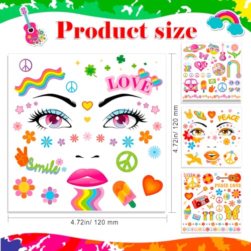 Hippie Face Tattoos - 4 Pack Temporary Tattoo Stickers