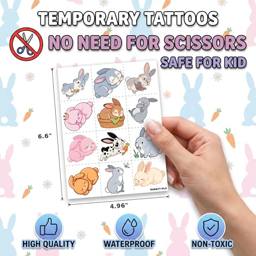 96 Bunny Temporary Tattoos for Kids - 8 Sheets