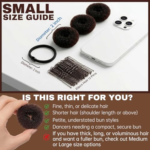 Small Hair Donut Bun Maker for Fine Hair - 6pc Set with Ties & Pins