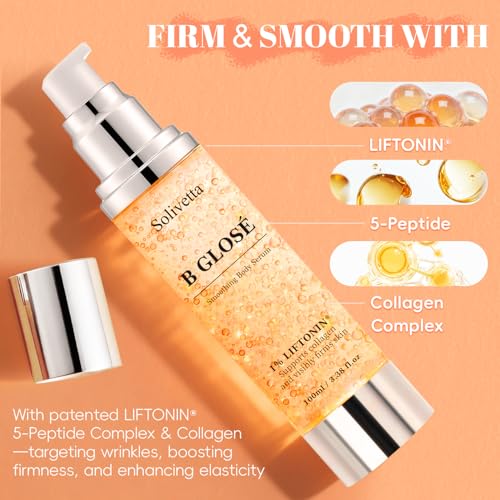 Be Glossy Body Serum for Wrinkles ? Smoothing & Firming Anti-Aging Serum with LIFTONIN¢ç, Peptides & Collagen for Toning Neck, Arms, Legs & Belly, 3.38 Fl Oz