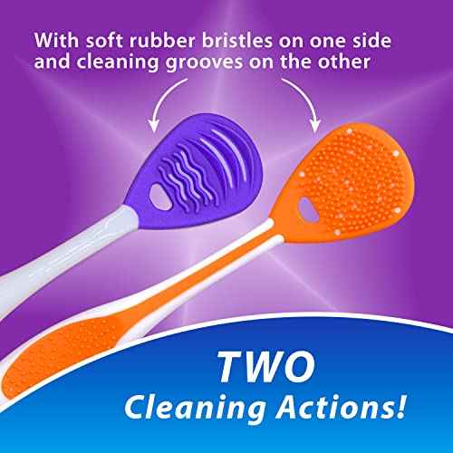 Tongue Cleaner (3-Pack) with Gentle Cheek Scraper. Two-Sided Head with Dual Action Cleaning for Fresh Breath.