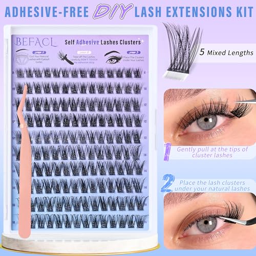 Self-Adhesive Lash Clusters Kit, 140pc Wispy Extensions 8-16mm