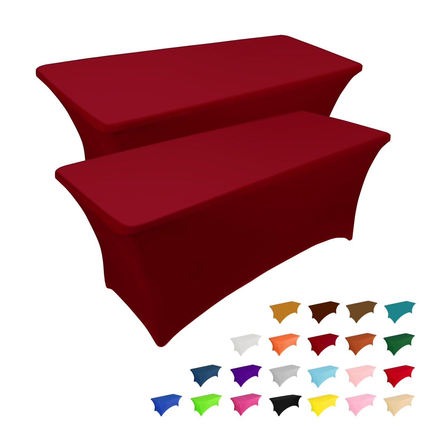 IVAPUPU 2 Pack 4FT Table Cloth for Rectangular Fitted Events Stretch Burgundy Table Covers Washable Table Cover Spandex Tablecloth Table Protector for Party, Wedding, Cocktail, Banquet, Festival