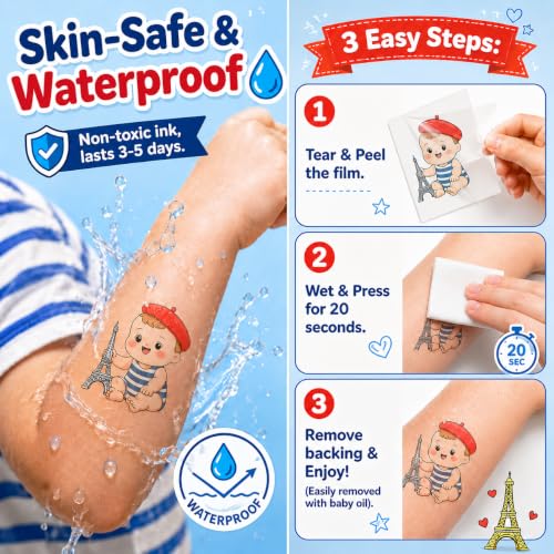 96 French Temporary Tattoos - Eiffel Tower & Paris Designs