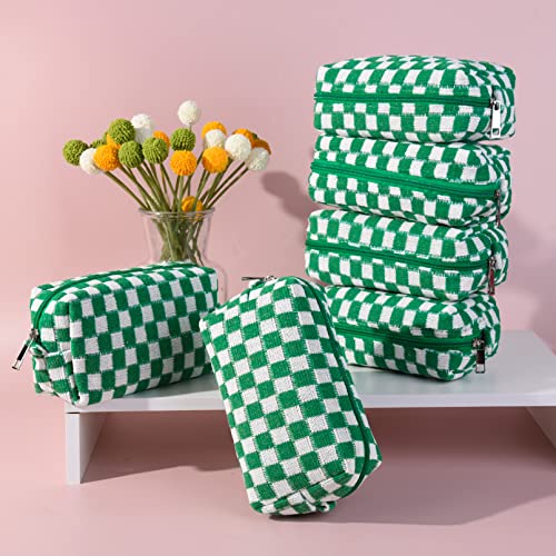 Green Checkered Makeup Bag Set 6-Pack for Women