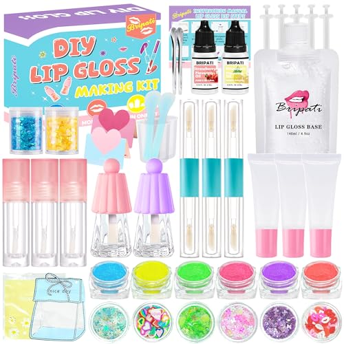 DIY Lip Gloss Making Kit - Make Your Own Lip Glosses Moisturizing DIY Lip Glaze Handmade Glittery Set for Teens Girls Women Makeup Lover Beginner Christmas Birthday Gift