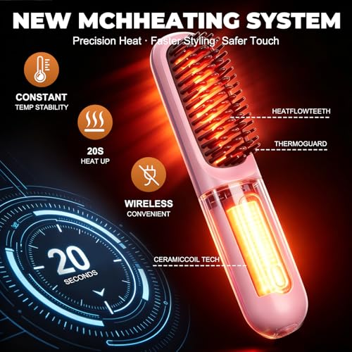 Cordless Hair Straightener Brush, Ionic Frizz-Free MCH Heating
