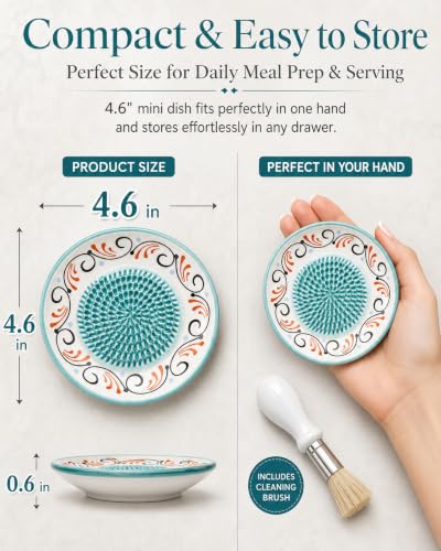 Ceramic Garlic Grater Plate with Peeler & Brush