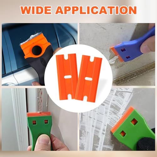 Plastic Razor Blades, 200 Pcs Double Edged Safety Scraper Blades, Plastic Scraper for Cleaning Glass, Removing Stickers,adhesive tape Label,Car decals, Fits Most Standard Scraper, Orange