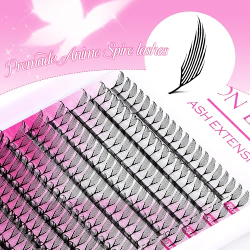 Premade Anime Spire Lashes 13MM D-Curl Feather Wispy Black Extensions
