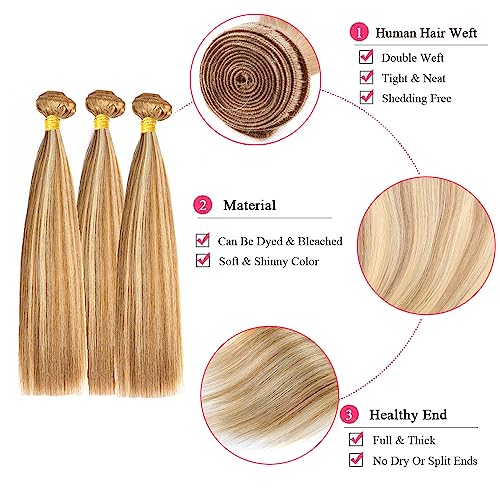 Honey Blonde Straight Hair Bundles - Unprocessed Brazilian Virgin Hair, 12-16 Inch