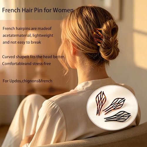 French Hair Pins for Women - Set of 3 Acetate Hair Forks