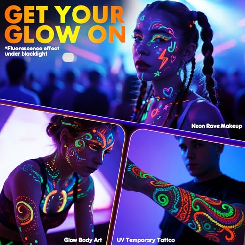Glow in Dark Face Paint Markers - 10 UV Neon Colors
