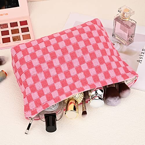 2-Pack Checkered Makeup Bag Large Canvas Travel Cosmetic Organizer