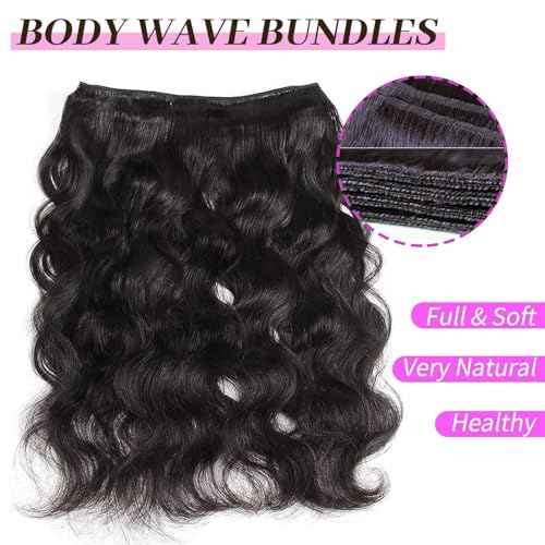 12A Human Hair Bundles 20 22 24 Inch Body Wave 3 Bundles Human Hair 100% Unprocessed Brazilian Virgin Hair Bundles Quick Weave Hair Extension Natural Black
