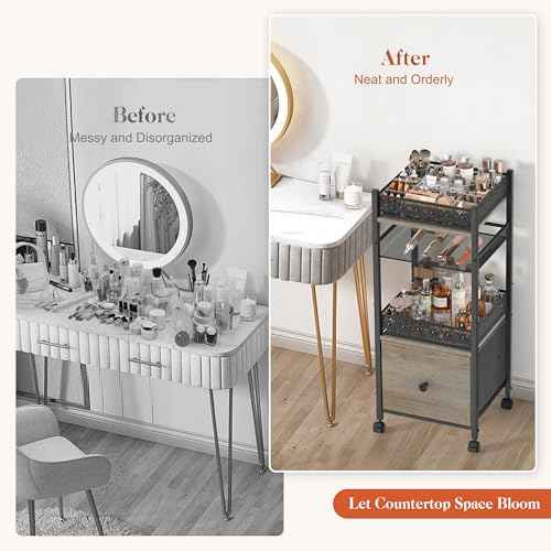 Makeup Organizer, Large Skincare Organizers, Make Up Organizers for Vanity, Makeup Storage Cosmetic Organizer with Drawer, Bathroom Vanity Organizer Makeup Holder Cart for Skin Care Hair Tool Beauty