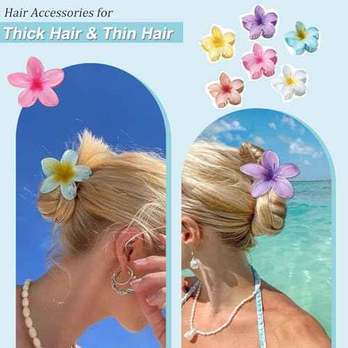 6Pcs Hawaiian Flower Hair Clips, Nonslip Strong Hold For Women,Large Hair Claw Clips for Thick Hair,Plumeria Big Cute Dasiy Hair Clips Beach Hair Accessories