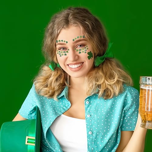 St. Patrick's Day Glitter Face Tattoos with Shamrock Gems