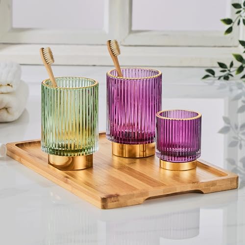 Vintage Glass Makeup Brush Holder with Gold Metal Base