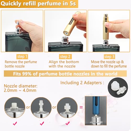 Perfume Travel Refillable Bottle - 2-Pack 5ML Pocket Perfume Atomizer, Travel Perfume Atomizer Refillable Perfume Spray Bottle, Portable Perfume Sprayer (Black & Gray)