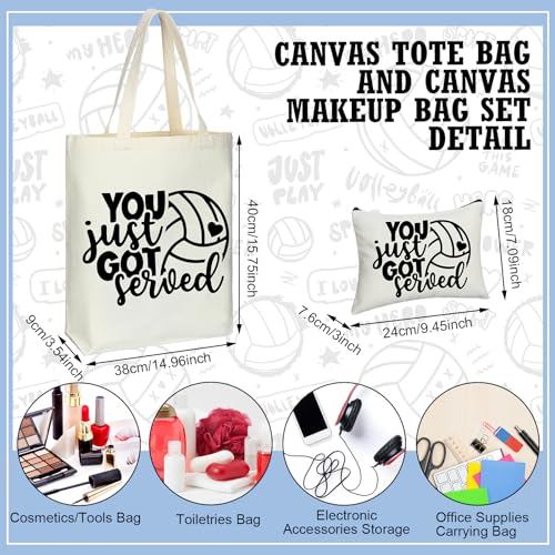 18 Pcs Volleyball Basketball Gifts for Women Cosmetic Bag Canvas Tote Bags Set for Teen Makeup Travel Players Teams(Volleyball)