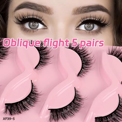 5 Pairs 3D Faux Mink Lashes - Dramatic Cat Eye Wispy Volume with Featherlight Invisible Band, Reusable False Eyelashes Easy to Apply for Day to Night Wear, Parties & Special Events (XF36-5)