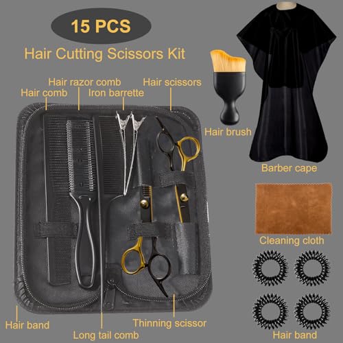 15-Piece Hair Cutting Scissors Kit - Professional Barber Shears