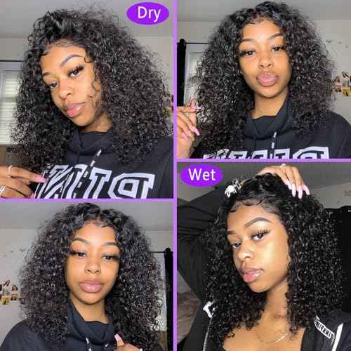 14 Inch Bob Wig Human Hair 13x6 Frontal Lace Wig 200% Density HD Lace Front Wigs Human Hair Pre Plucked Short Bob Wigs for Black Women 100% Real Human Hair Curly Natural Black