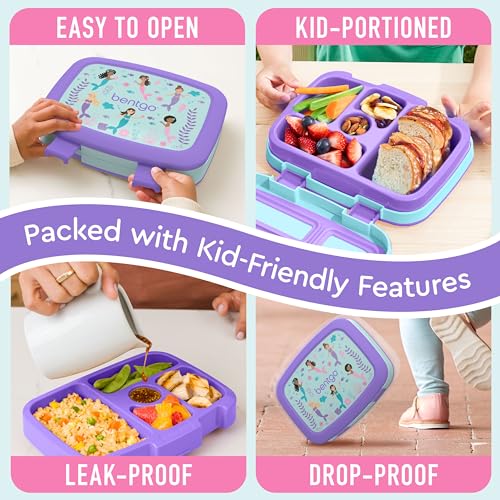 Bentgo Kids Prints Leak-Proof, 5-Compartment Bento-Style Kids Lunch Box - Ideal Portion Sizes for Ages 3-7, Durable, Drop-Proof, Dishwasher Safe, & Made with BPA-Free Materials (Mermaids in the Sea)