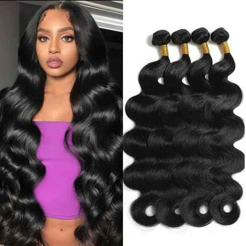 MsSunlight 12A Body Wave Bundles Human Hair 12 14 16 18 Inch Human Hair Bundles 100% Unprocessed Brazilian Virgin Hair 4 Bundles Quick Weave Deals Human Hair Extensions for Women Natural Color