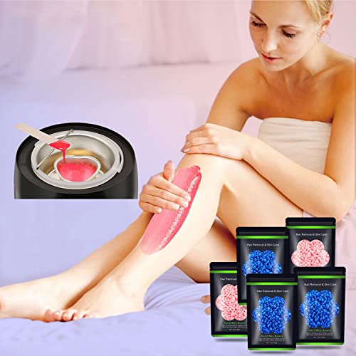 Auperwel Blue & Pink Wax Beads for Hair Removal, Sensitive Skin, 1.1 lb Kit with 10 Sticks