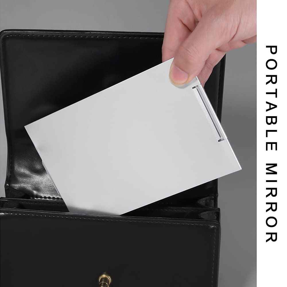 LELE LIFE 2Pack Ultra-Slim Portable Folding Mirror, Aluminum Shell, Easy to Carry Travel Makeup Mirror, Desktop Folding Mirror Vanity Mirror, 5.9×3.9in, M