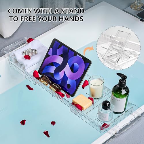 Adjustable Bathtub Tray 22-31 Inch - Clear Acrylic Bath Caddy