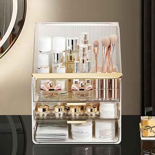 DASITON Dustproof MultiLayer Makeup Brush holder Organizer,Makeup Brush Holder,Makeup Organizers,Large Capacity Desktop Storage Box with Drawer,for Beauty Products...£¨Clear